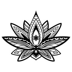 Vector lotus flower. Black isolated on white background. Ethnic oriental ornament