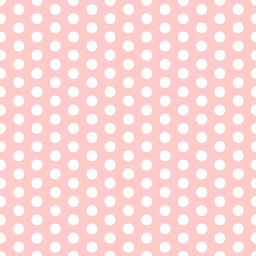 Seamless vector polka dot pattern pink and white. Design for wallpaper, fabric, textile, wrapping. Simple background