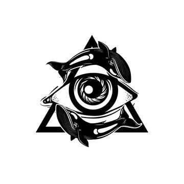 Vector hand drawn  illustration. Hand drawn Eye of Providence. Alchemy, religion, spirituality, occultism, tattoo art. Template for poster, print for t-shirt.