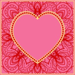 Vintage greeting card with heart and floral ornament. Template frame for greeting and wedding cards. Vector illustration