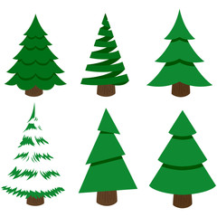 Big set of Christmas trees on a white background
