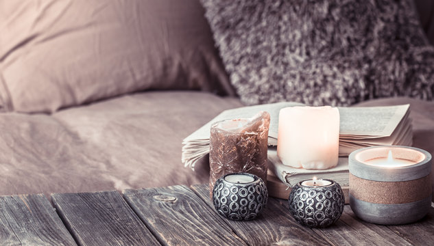 Still life cozy home, interior details in the living room