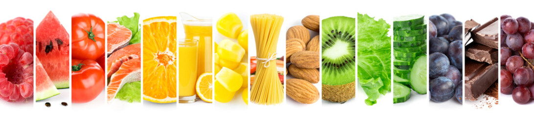 Collage of mixed fresh color healthy food