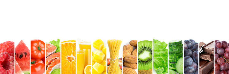 Fototapeta na wymiar Collage of mixed fresh color healthy food. Food concept