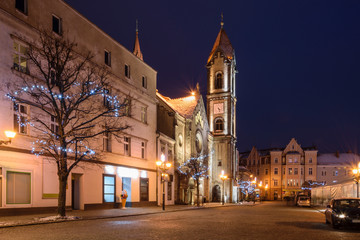 Fototapeta na wymiar Central square during the Christmas holidays. Tarnowskie Gory. Poland
