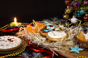 Christmas snowman gingerbread with mandarin