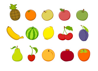 vector set of isolated flat cute fruit and berries seamless