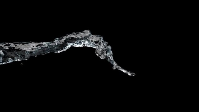 Slow motion liquid flows across the screen against a black background. Includes blend and object mattes for compositing.