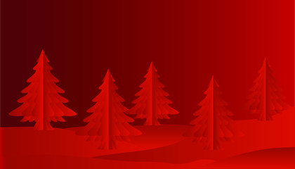 Obraz premium Christmas card red with beautiful firs 