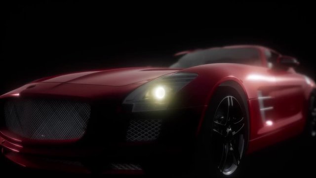 luxury sport car in dark studio with bright lights