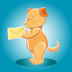 Cartoon happy dog with a letter