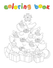 New year tree. Coloring book for kids