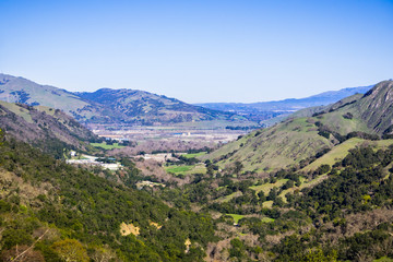 View towards Sunol from Ohlone Wilderness trail, San Francisco bay area, California
