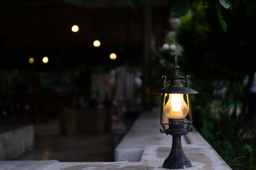 Retro style lantern at the balcony and path