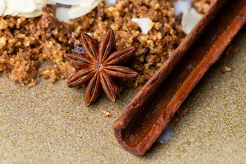 Anise star, cinnamon stick and brown sugar
