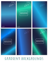 Set of Gradient blue and green energy backgrounds with leaves -  for website,  presentation, mobile app