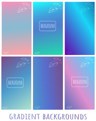 Fototapeta premium Set of Gradient blue, pink, violet vector backgrounds with leaves - for website, presentation, mobile app