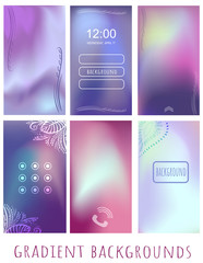 Set of Gradient purple and violet Northern Lights  mesh backgrounds for website, mobile, presentation