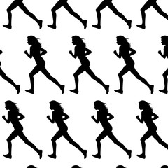 Vector pattern with   silhouette of running girl made in realistic  style. Template for card, poster, banner, print for t-shirt.