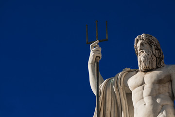 Neptune God of the Sea. Marble statue with trident erected in 1823 in People's Square in Rome (with...