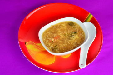 Hot and Sour Oriental Soup on Bright Purple BG