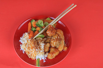 Sweet and Sour Chicken in Bright Red Setting