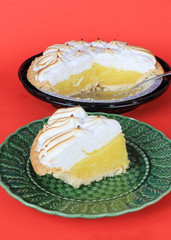 Vertical Image of Store-Bought Lemon Meringue Pie being Served