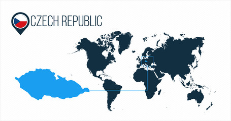 Fototapeta na wymiar Czech Republic location on the world map for infographics. All world countries without names. Czech Republic round flag in the map pin or marker. vector illustration on stripped background.