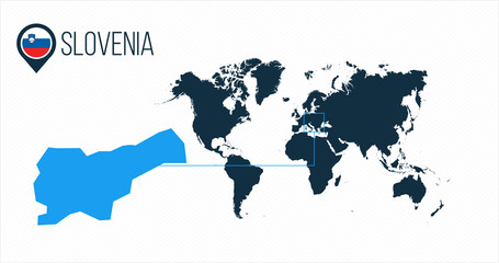 Slovenia location on the world map for infographics. All world countries without names. Slovenia round flag in the map pin or marker. vector illustration on stripped background.