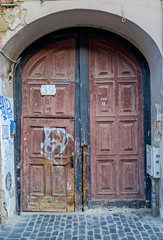 Old vintage brown wooden door
