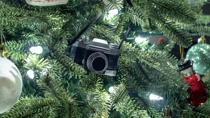 Christmas tree decorations closeup, santa, lights, background, macro, cute, fun, holiday, please support me, 
