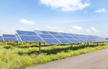 rows array of polycrystalline silicon solar cells or photovoltaic cells in solar power plant turn...