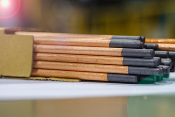 Gouging carbon electrode rods,Used in industrial metal steel,close up