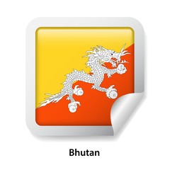 Flag of Bhutan. Round glossy sticker