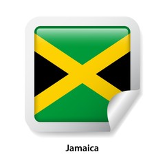 Flag of Jamaica. Round glossy sticker