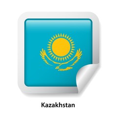 Flag of Kazakhstan. Round glossy sticker