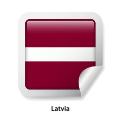 Flag of Latvia. Round glossy sticker