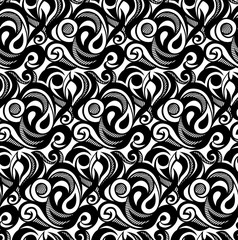 Vector seamless floral monochrome abstract pattern