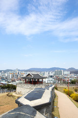 Fototapeta na wymiar Suwon Hwaseong Fortress is a fortress wall during the Joseon Dynasty and is a World Heritage Site owned by Korea.