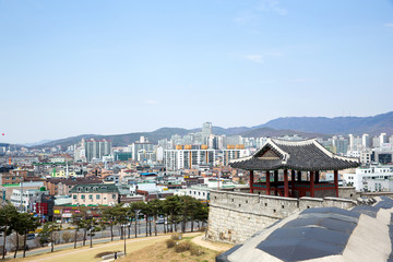 Fototapeta na wymiar Suwon Hwaseong Fortress is a fortress wall during the Joseon Dynasty and is a World Heritage Site owned by Korea.
