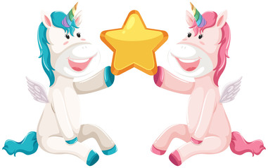 Naklejka premium Two unicorn holsing star