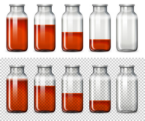 Set of red liquid in bottle