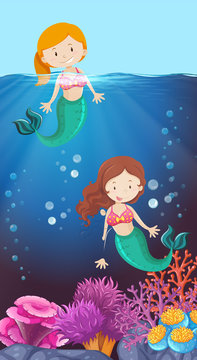 Happy mermaid in the ocean