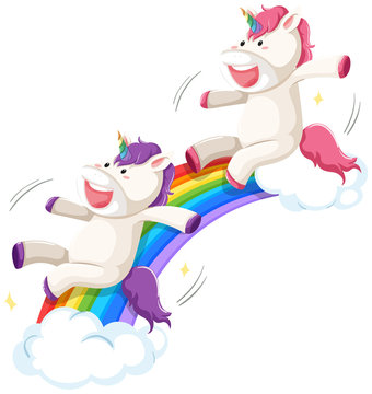 Happy Unicorn On Rainbow Slide