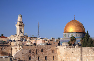 Mosque and West wall in Old city Jerusalem, Israel