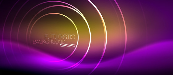 Neon glowing techno lines, hi-tech futuristic abstract background template with square shapes