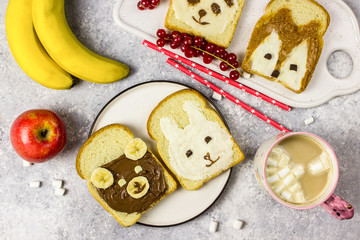 Funny animal sandwich for kids shaped cute bear, panda, fox, rabbit