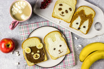 Funny animal sandwich for kids shaped cute bear, panda, fox, rabbit