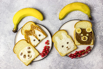 Funny animal sandwich for kids shaped cute bear, panda, fox, rabbit