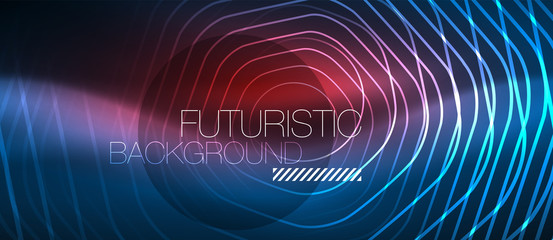 Neon glowing lines, magic energy space blue light concept, abstract background wallpaper design